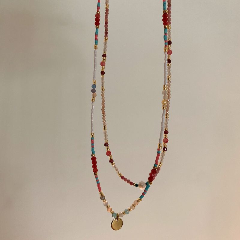 French Ethnic Style Color Stone Beaded Fashion Retro Style Easiest for Match Sense Necklace Clavicle Necklace for Women