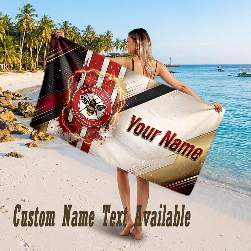 Brentford Football Design Beach Towel Custom Text Large Towel for Beach Vacation