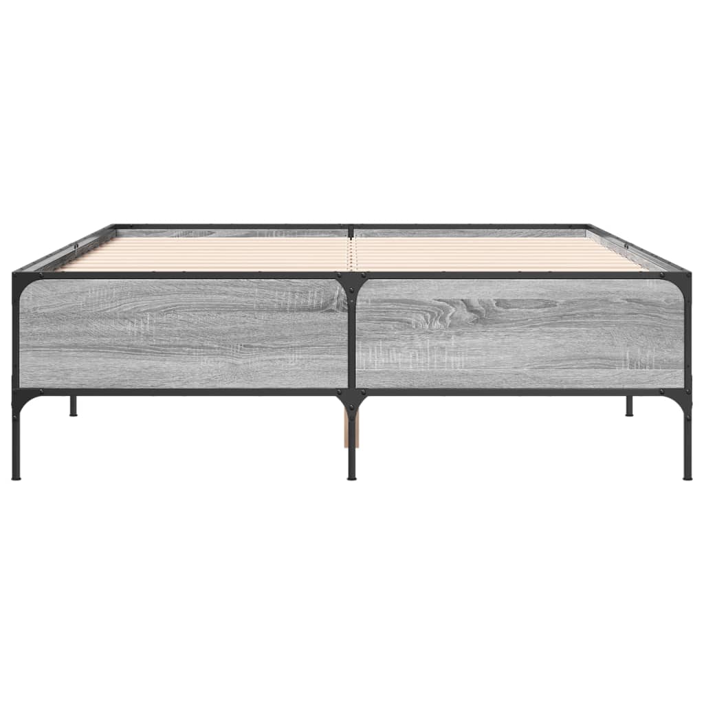 Bed Frame Gray Sonoma 160 x 200 cm Engineered Wood and Metal