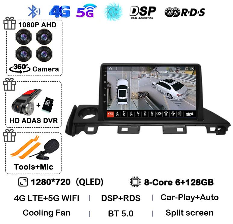 Android 14 Carplay Auto Car Radio For Mazda 6 Atenza 3 2016 2017 2018 GPS 4G+WIFI Video Player Multimedia Stereo Head Unit QLED