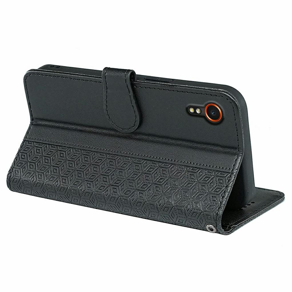 For Samsung Galaxy Xcover7 Case Anti Scratch Splicing Imprinted Rhombus Leather Phone Cover
