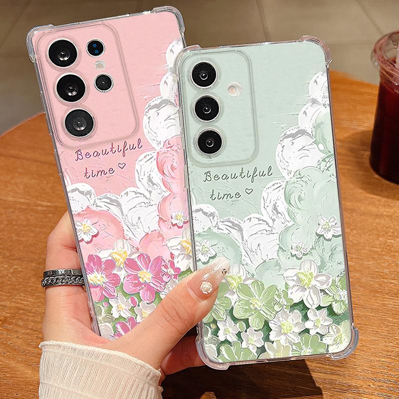 Oil Painting Flower Print Phone Case For Samsung Galaxy S26 S25 S24 S23 Ultra S22 Plus S21 S24 S25 FE Clear Shockproof TPU Cover