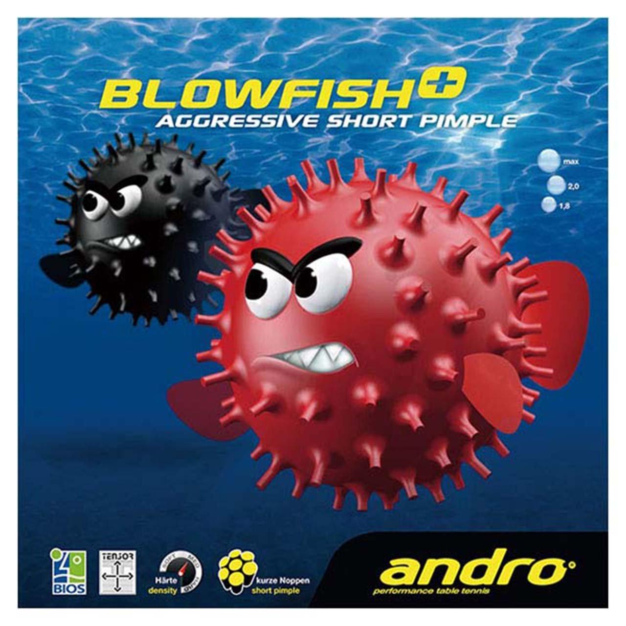 

andro Table Tennis Tension Type Rubber Blowfish Top, Plus, 112265, Red, 1.8