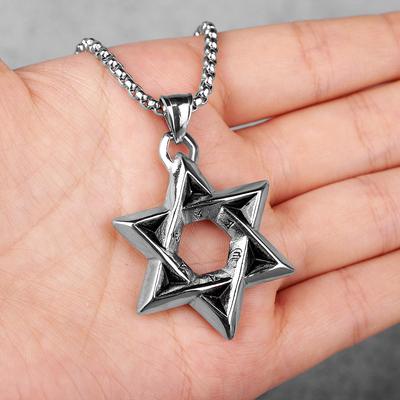 Judentum Hexagramm Langes Men Halsketten Anhänger Kette Punk für Freund Männlich Edelstahl Schmuck Kreativität Geschenk Großhandel
