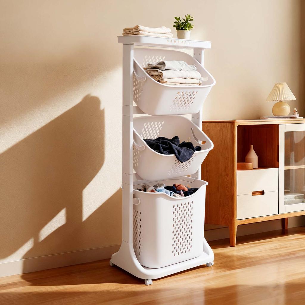 Laundry Hampers, 3 Tier Laundry Baskets Dirty Clothes Hamper with Wheels for Home, Dorms, Laundry Room and Apartment
