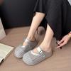 Women's Mesh Sandals Summer Flat Bottom Silver Buckle Round Head Slip-On Mary Jane Single Shoes Breathable Comfort Casual Shoes