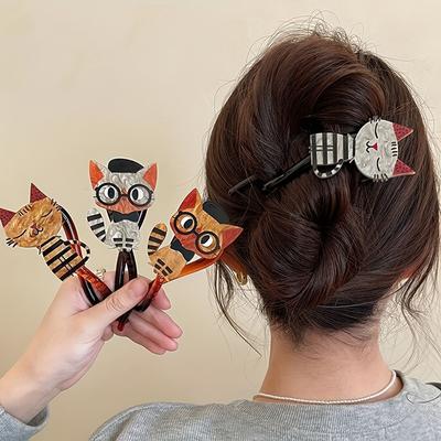 Cute Cat Acrylic Hair Clips - Sweet Animal Print Hair Accessories. Perfect Gift for Women & Girls! 