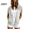 Sudadera Ligera con Capucha para Mujer, Manga Corta, Cremallera, Sudadera Casual con Cordón para Verano, Chaqueta con Capucha y Bolsillos, Suave para Verano