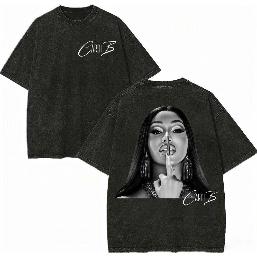 Vintage Washed Rapper Cardi B Graphic T Shirts Little Miss Drama Tour 2026 Tshirts Men Women Clothing Hip Hop Fashion Tshirt