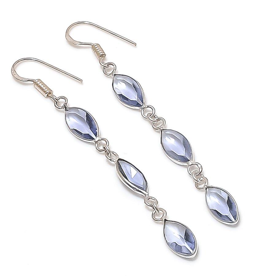 Natural Amethyst Gemstone Handmade 925 Sterling Silver Earring 2.84" b4s30