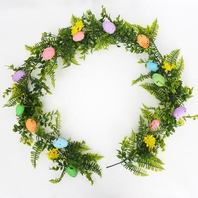 Easter Egg Garland with Artificial Easter Egg Yellow Daisy Greenery Spring Floral Garland Easter Garland for Fireplace Home Table Holiday Easter Decor