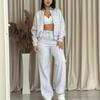 Europe, America, Cross-border, Women's Clothing 2025 New Fashion Casual Suit Solid Color Long-sleeved Sweater Zipper Trousers Two-piece Set