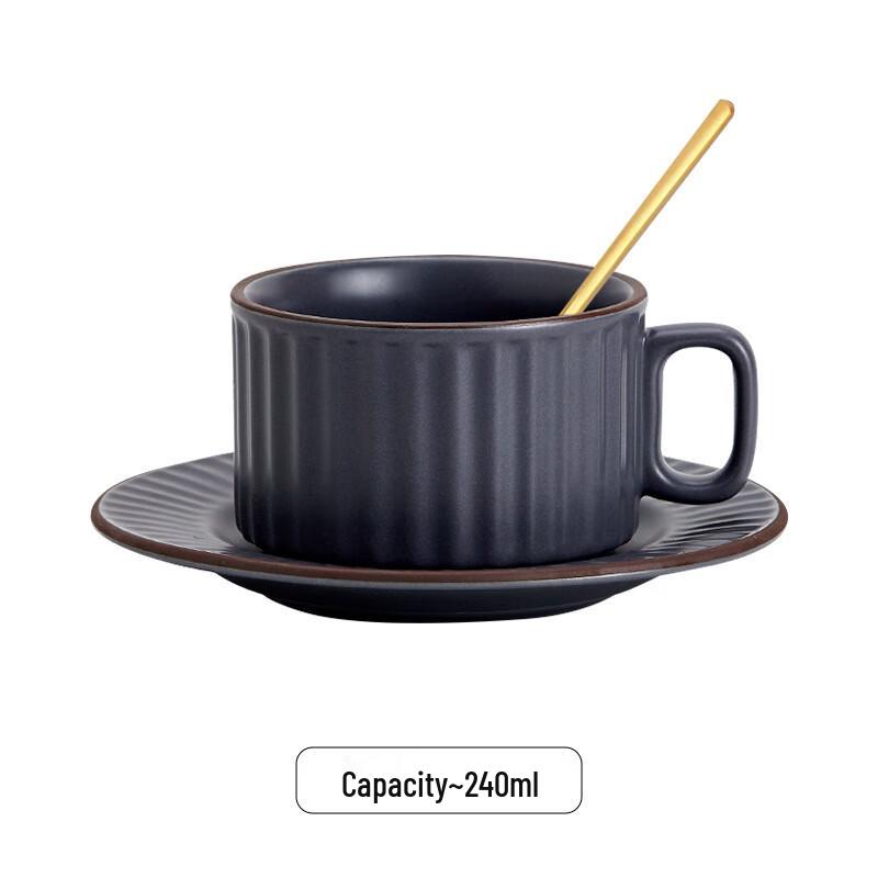MY Simple Ceramic Striped Coffee Mug and Saucer Set