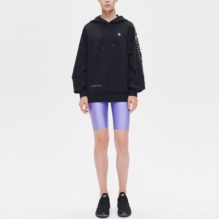 FILA Athletics Letter Print Loose Hoodie Women hoodies Black A11W131242F-BK