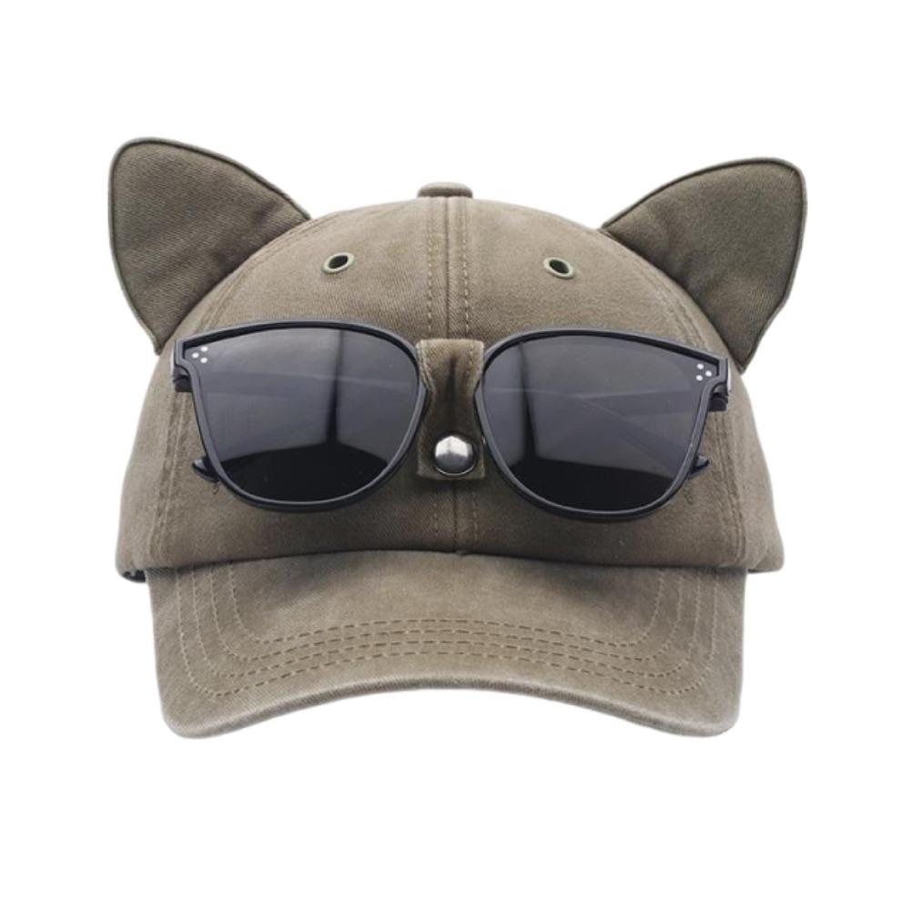 Cute Cat Ears Baseball Cap Breathable Duck Tongue Cap Fashion Sunshade Cap with Sunglasses  Travel