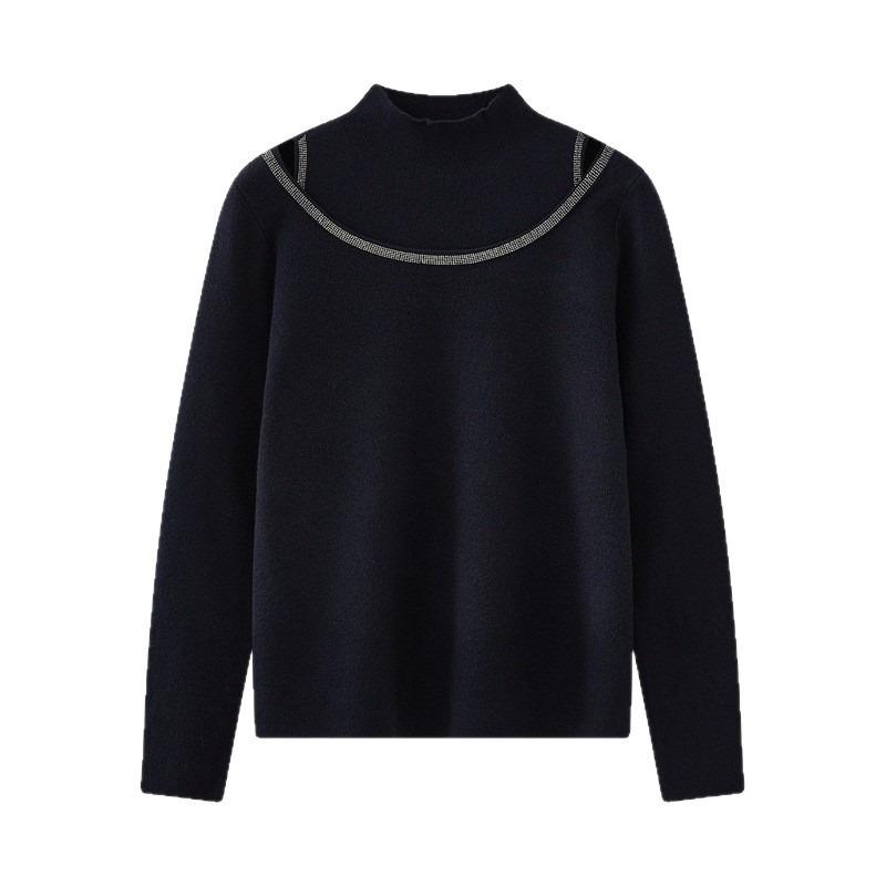 

Праздничный комплект из двух частей: трикотажные базовые рубашки с горячими бриллиантами, полувысокий воротник, открытые плечи, для ношения под одежду и элегантные топы для верхней одежды S чёрный