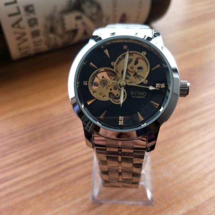 Beiyinobyino Men s Luminous Waterproof Skeleton Mechanical Watch with Steel Band