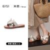 Leather sandals women wear 2025 new summer high-end slippers fashion Internet celebrity versatile one-word