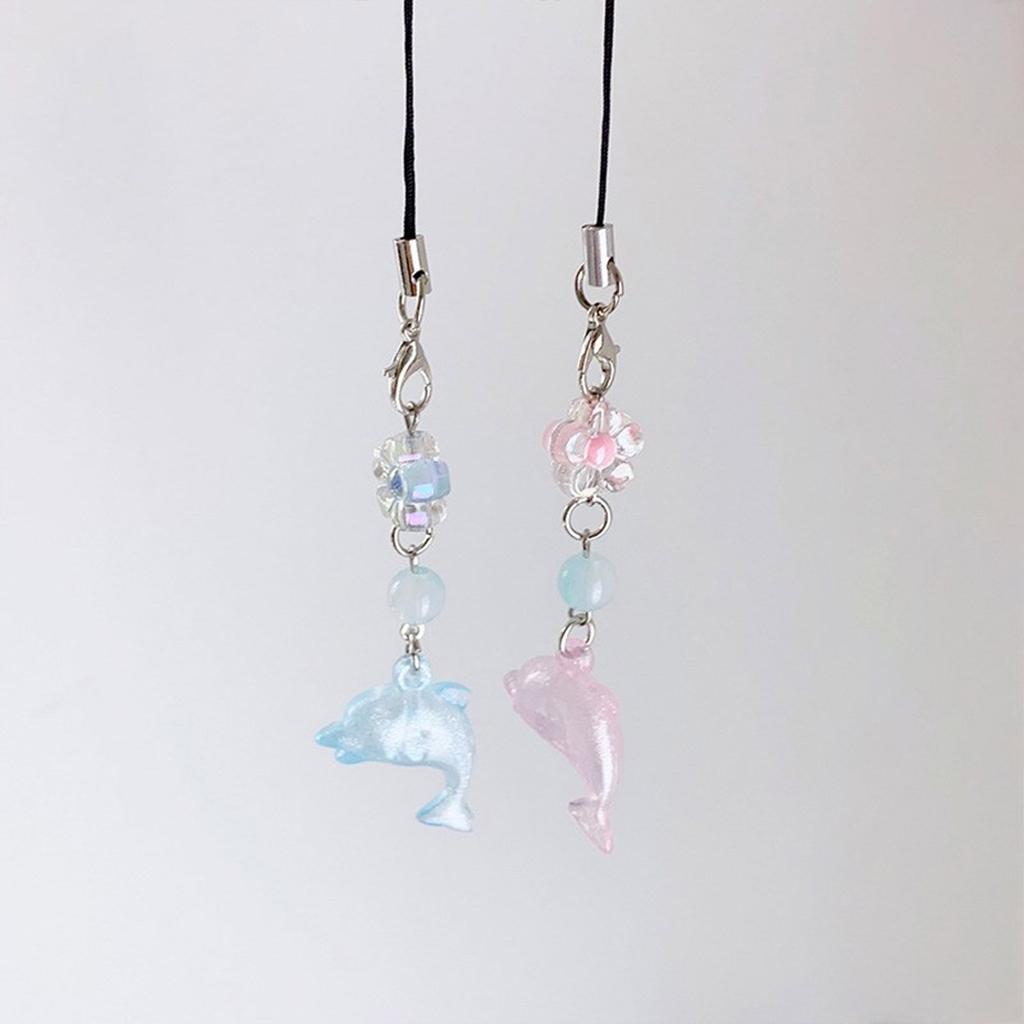 Cute Ocean Themed Keychain Pendant Dolphin Phone Pendant Beaded Pendant Lovely Accessory Suitable for Phone Books Bag