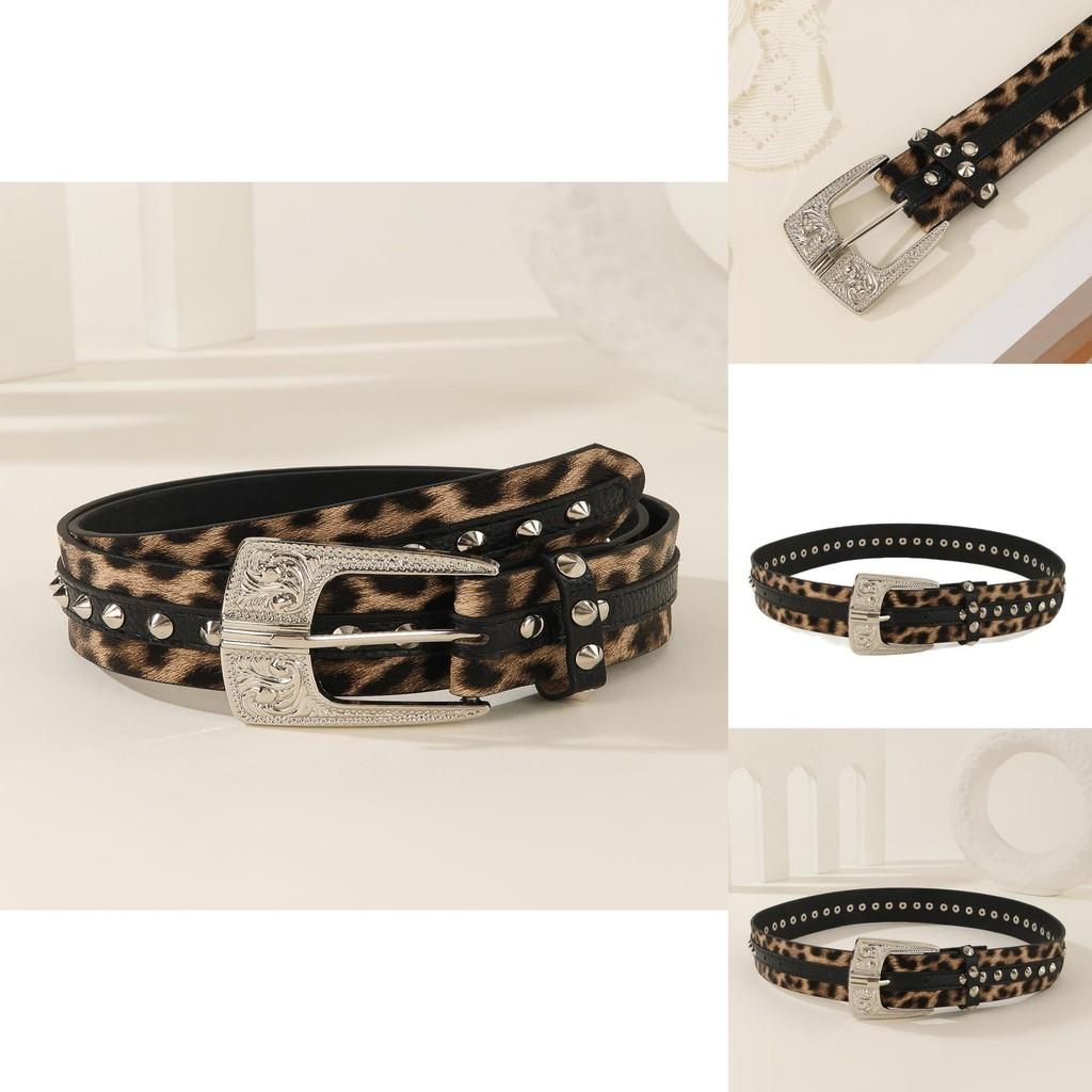 Fashion Leopard Print Pattern Rhinestone Metal Buckle Decoration Women Wide Belt For Streetwear Fashion