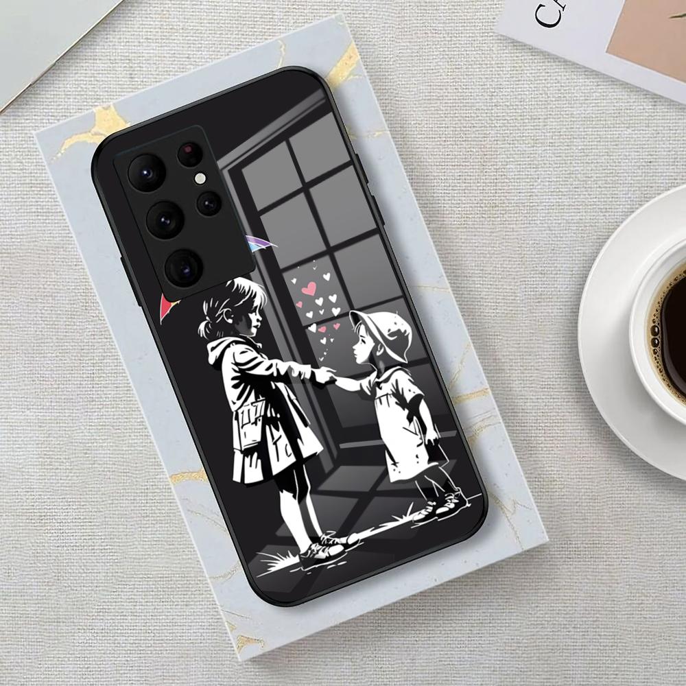 Street Art B-Banksy Graffiti Phone Case For Samsung S26 S25 Edge Ultra 23 22 21 20 Ultra Plus S24 Fe Glass Cover