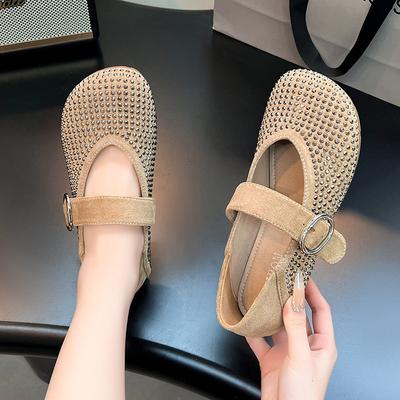 Chaussures simples décontractées pour femmes 2025 printemps nouveau mot unique avec strass chaussures simples à semelle plate Mary Jane mode chaussures pour femmes
