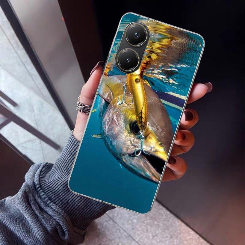 Carp Fish Fishing Rod Hook Phone Case For Xiaomi Poco X5 X6 X7 Pro F7 Ultra M7 Redmi 15C 15 13C 13 12C 12 10 10C 10A 9 9C 9T 9A