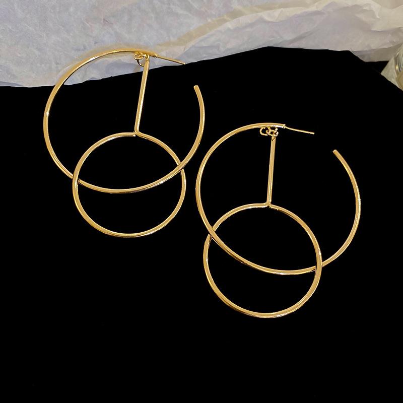 Металлические Круглые Взаимосвязанные Серьги-Гвоздики Серебряная Игла Серьги с Характером Геометрические Серьги