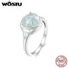 WOSTU 925 Sterling Silver Statement Jewelry Big Round 12MM Rainbow Crystal CZ Ring Women Girl Colorful Star Rings Wedding Party