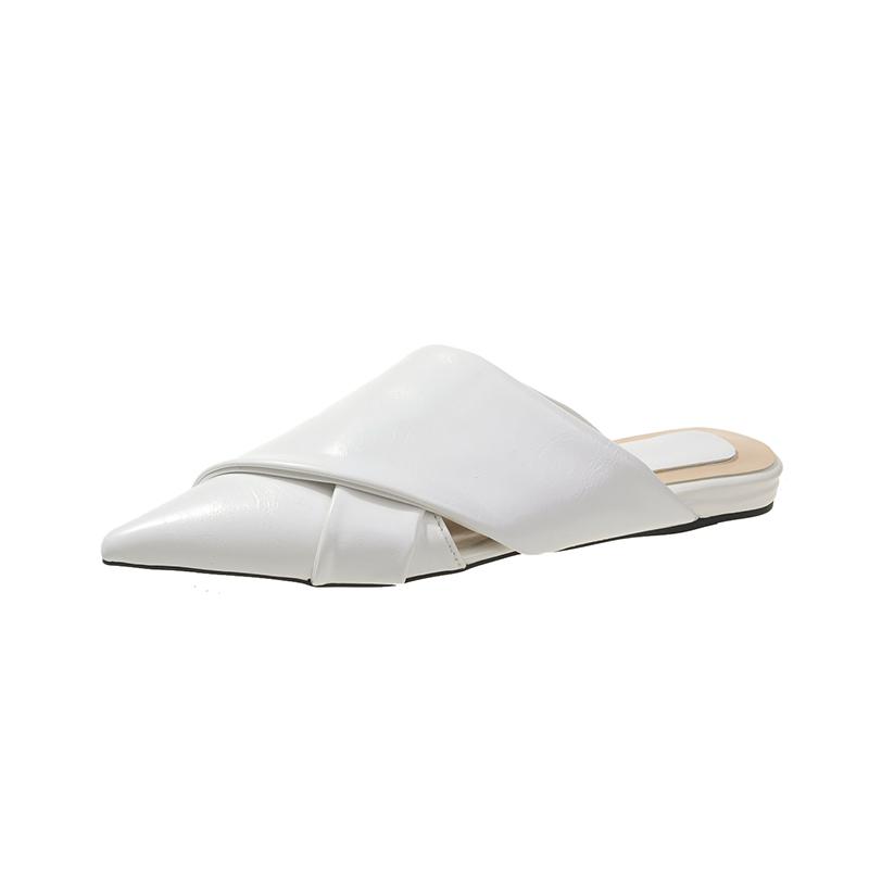 Women's Baotou Slippers Summer New Pointed Head Deep Mouth Cross Broadband Soft Sole Anti-slip Wear-resistant Flat Sandals