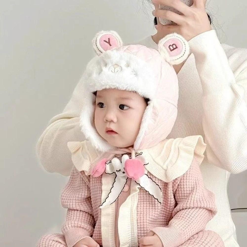 Windproof Cartoon Bear Baby Hat Plush Trendy Baby Beanie Cap Cute Earmuffs Toddler Cap  Gifts