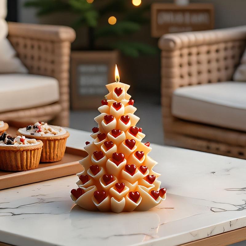 Heart Carved Christmas Tree Shape Silicone Molds for Candle Soap Christmas Candle Silicones Mould For Holiday Decoration