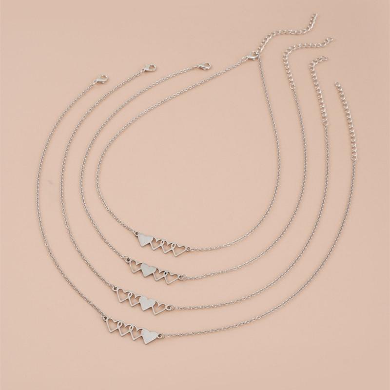 4Pcs/5Pcs Sister Heart-shaped Short Necklaces Stainless Steel Best Friend Necklace Suitable for 4 Sisters or 5 Sisters