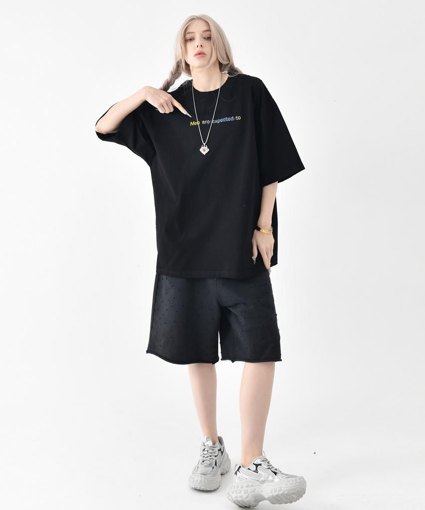 REEMNIK Lettering Print Oversized Round Short Sleeve T-Shirt [2 Colors]