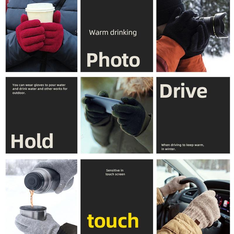 Winter knitted gloves warm and cold outdoor solid color velvet windproof student writing wool gloves cycling