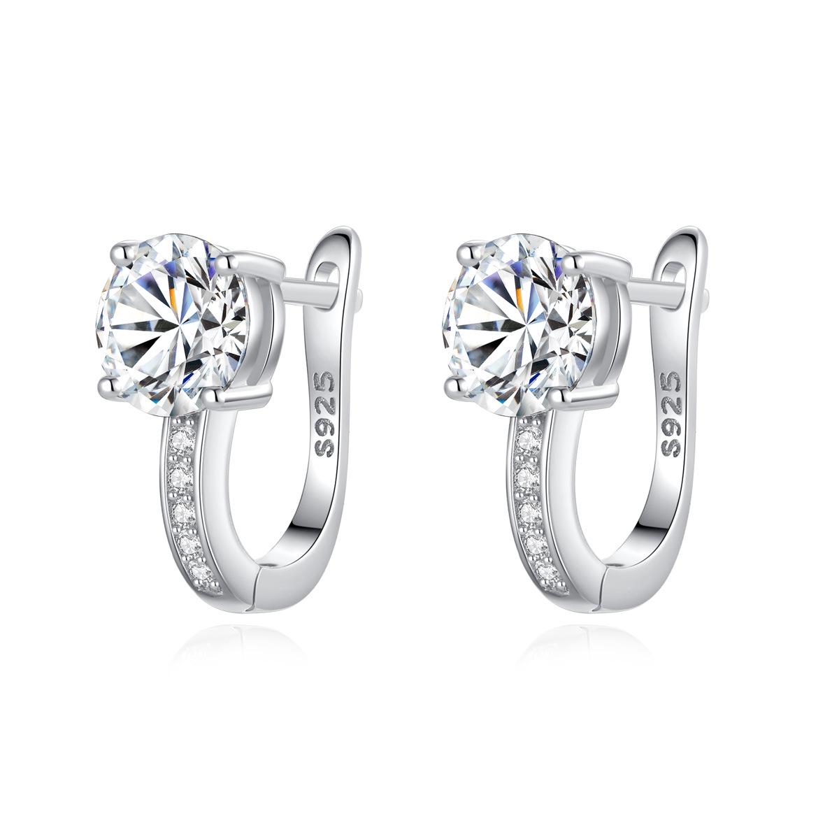

925 Sterling Silver 1CT Moissanite Huggie Hoop Earrings for Women | Halo Accent Sparkling Jewelry серебряный