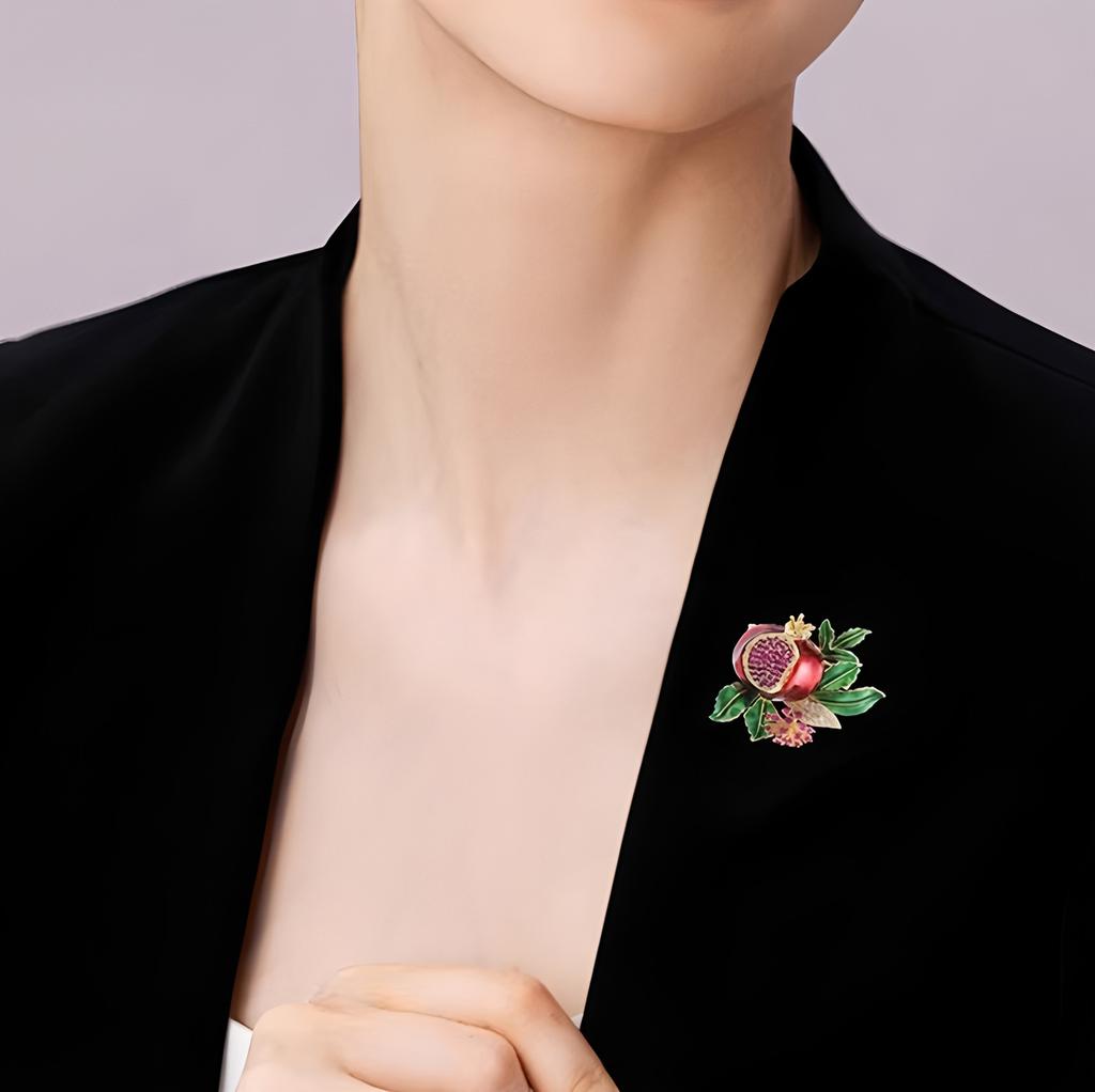 Pomegranate Brooch Pins For Women Men Rhinestone Enamel Fruits Flower Party Office Corsage Gifts