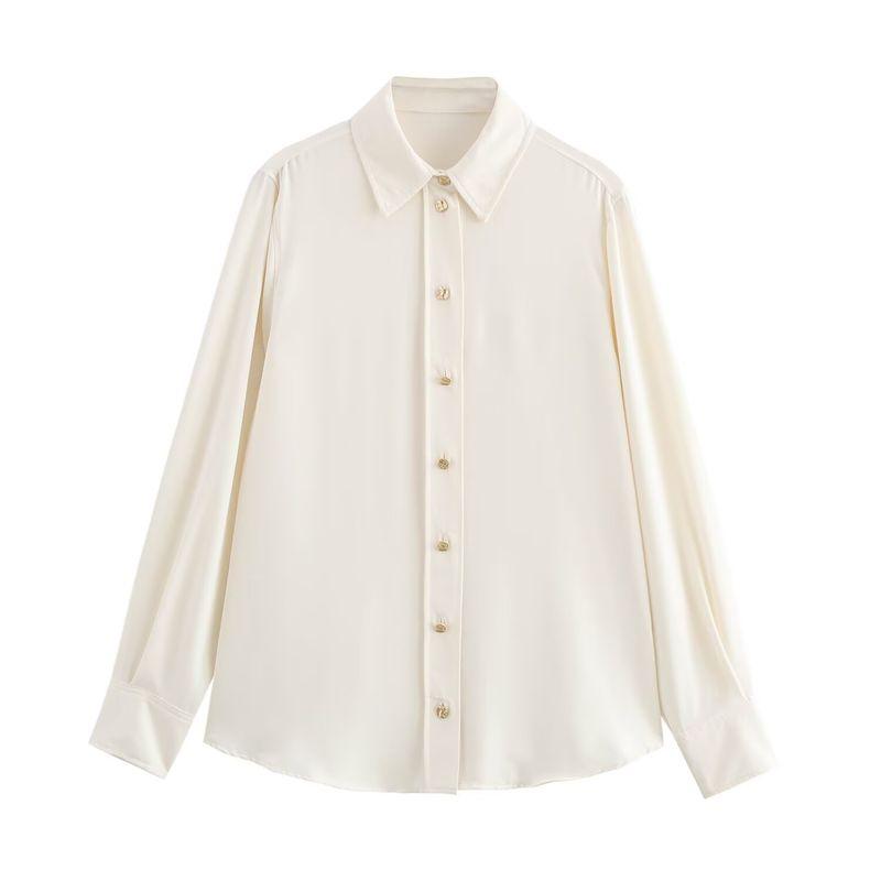 

Kaslead New Arrival Women s Fashion Style Stylish Simple and Versatile Golden Breasted Drape Shirt 7969242 Beige L