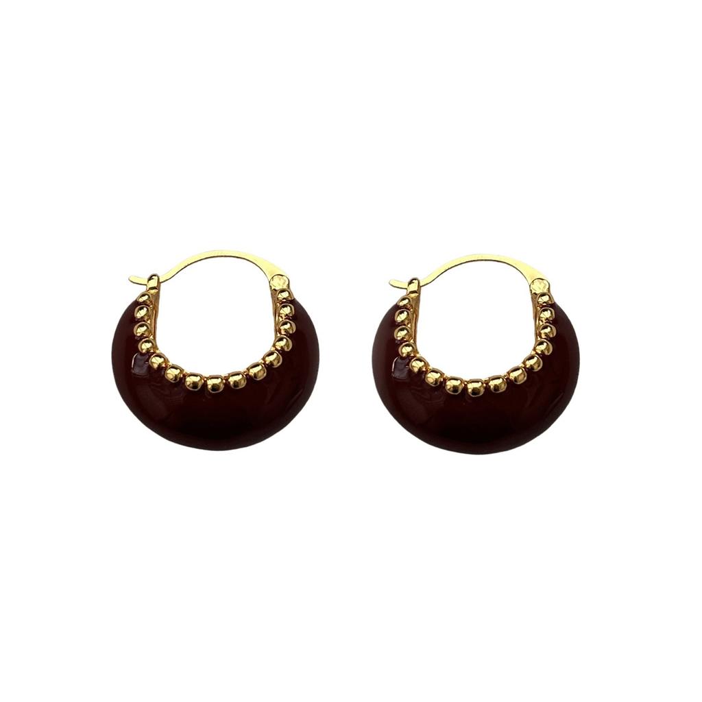 Retro Bead Edge Burgundy Earrings Ear Buckle Niche Design Celebrity Autumn And Winter Simple Fresh Temperament Muse Earrings