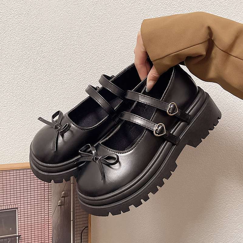 Fashion “Sweet School - Style” Patent - Leather Mary Janes, Double - Strap & Bow Decorated Chunky Heels, Ideal for Daily & JK Outfits