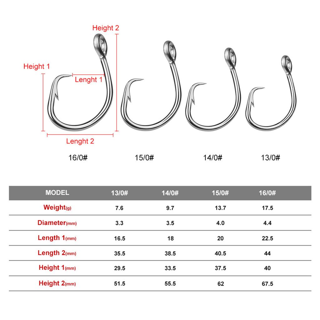 5Pcs Stainless Steel Circle Hooks Big Game Fishing Hooks Saltwater Tuna Fishing Hooks for Catfish Bass Tuna Rustproof