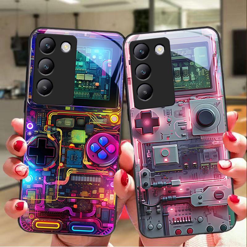 Barevný stroj pro Y72 33S 11 03 36 96 Lite 35 16 Iqoo 12 V40 SE 5G 29 40 21 30 X80 Pro Vivo Tvrzené sklo Kryt na telefon Černý