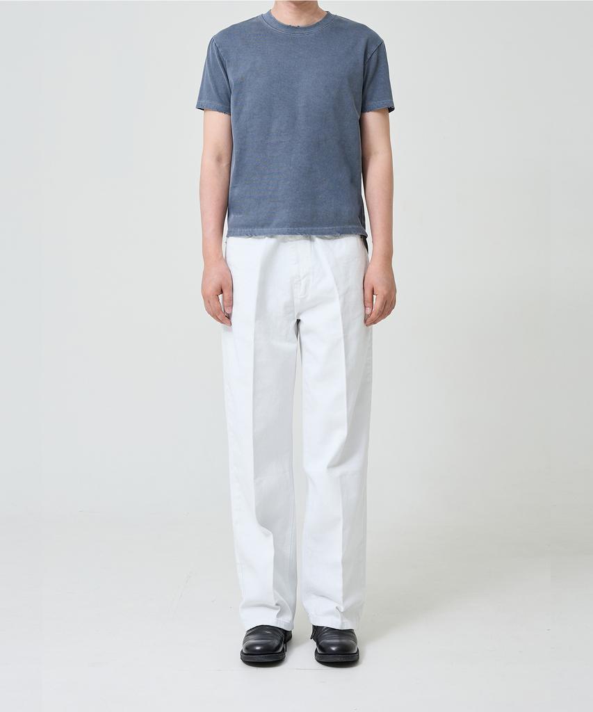 OX STUDIOS Pigment Damaged Crop T-Shirt (Washed Blue)