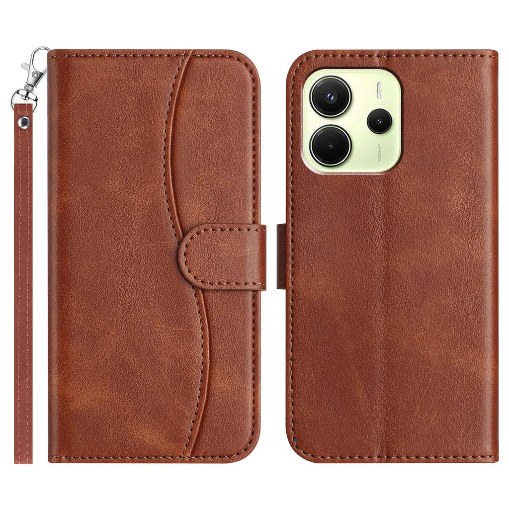 Pro Xiaomi Redmi Note 14 4G (163,25 mm) Stojánkové pouzdro s popruhem PU kůže Peněženka Kryt na telefon Design prošívání ve tvaru S