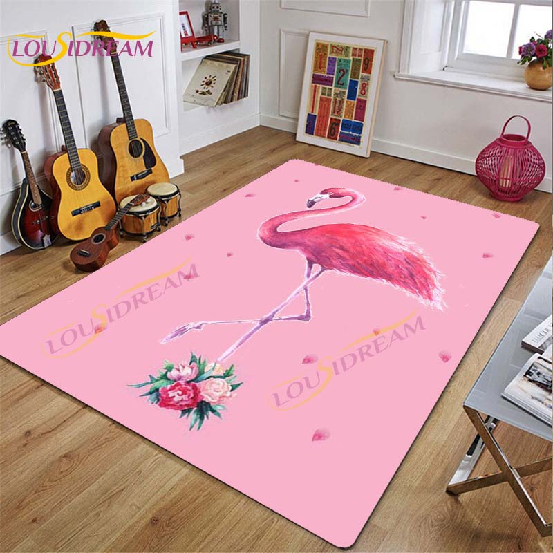 3D Flamingo Rug Carpet for Livingroom Bedroom Kids Room Colorful Modern Rug Non Slip Floor Carpet INS Style Decor Flower Carpet