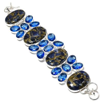 Natural Copper Sodalite,Blue Topaz Gemstone 925 Sterling Silver Bracelet 8" s6N92