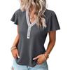 Women's Solid Color V Neck Waffle Panel Short Sleeve T-Shirt