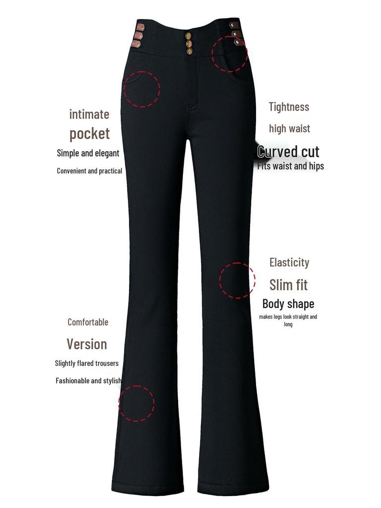 Women's Black High-Waisted Micro-Flare Jeans - 2024 Autumn Fashion, Versatile Stretch Slimming for Middle-Aged Moms.