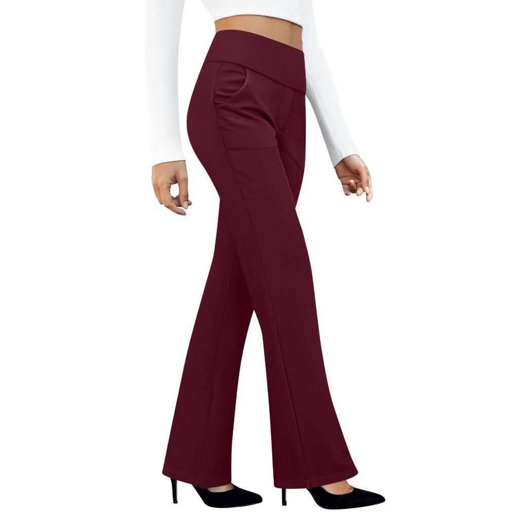 Damen High Waist Schlaghose Stretch-Hose für Büro, Yoga, Arbeit, Freizeit mit Taschen