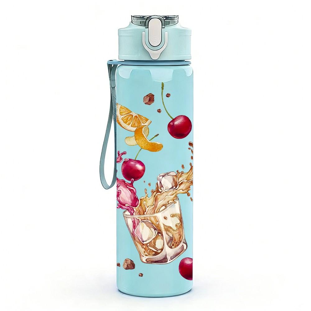 1PC Wine Glass Cherry Fruit Festive Party Art 750ml Color Plastic Sports Water Bottle Leakproof Flip Straw Lid Suitable for Sports Office Home Use